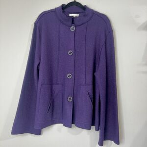 Coldwater Creek Purple Wool Blend Jacket Women’s XL Artsy Buttons Lagenlook